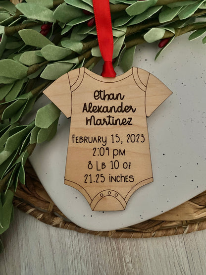 Baby's First Christmas custom onesie wood ornament