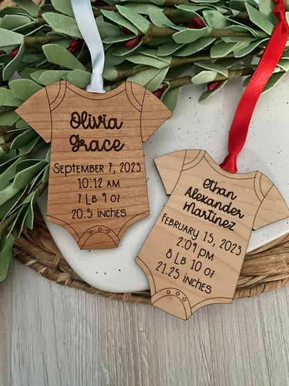 Baby's First Christmas custom onesie wood ornament