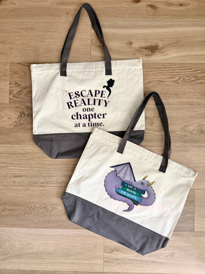 Book dragon tote bag
