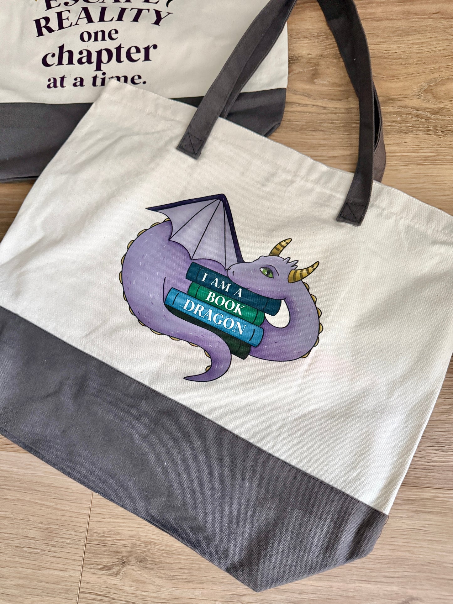 Book dragon tote bag