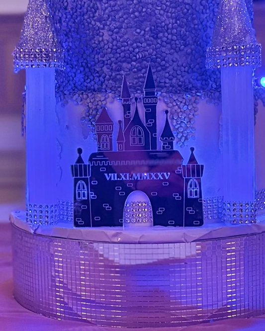 Castle mirror cake topper - personalized for weddings or birthdays
