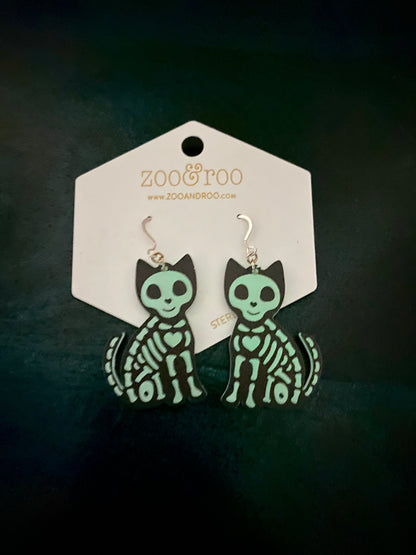 Glow in the dark cat earrings