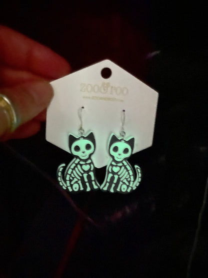 Glow in the dark cat earrings