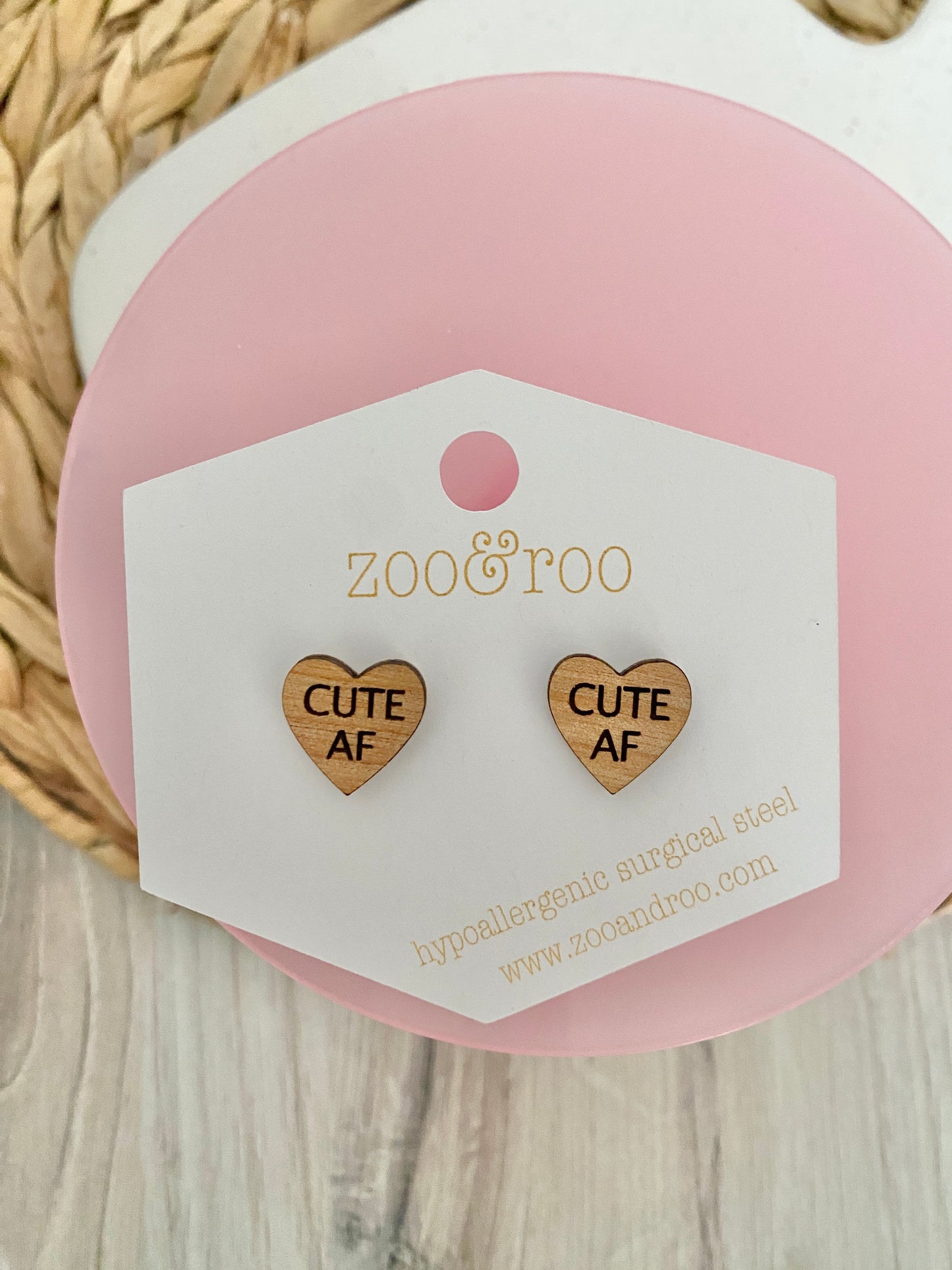 Wood Conversation Heart Studs