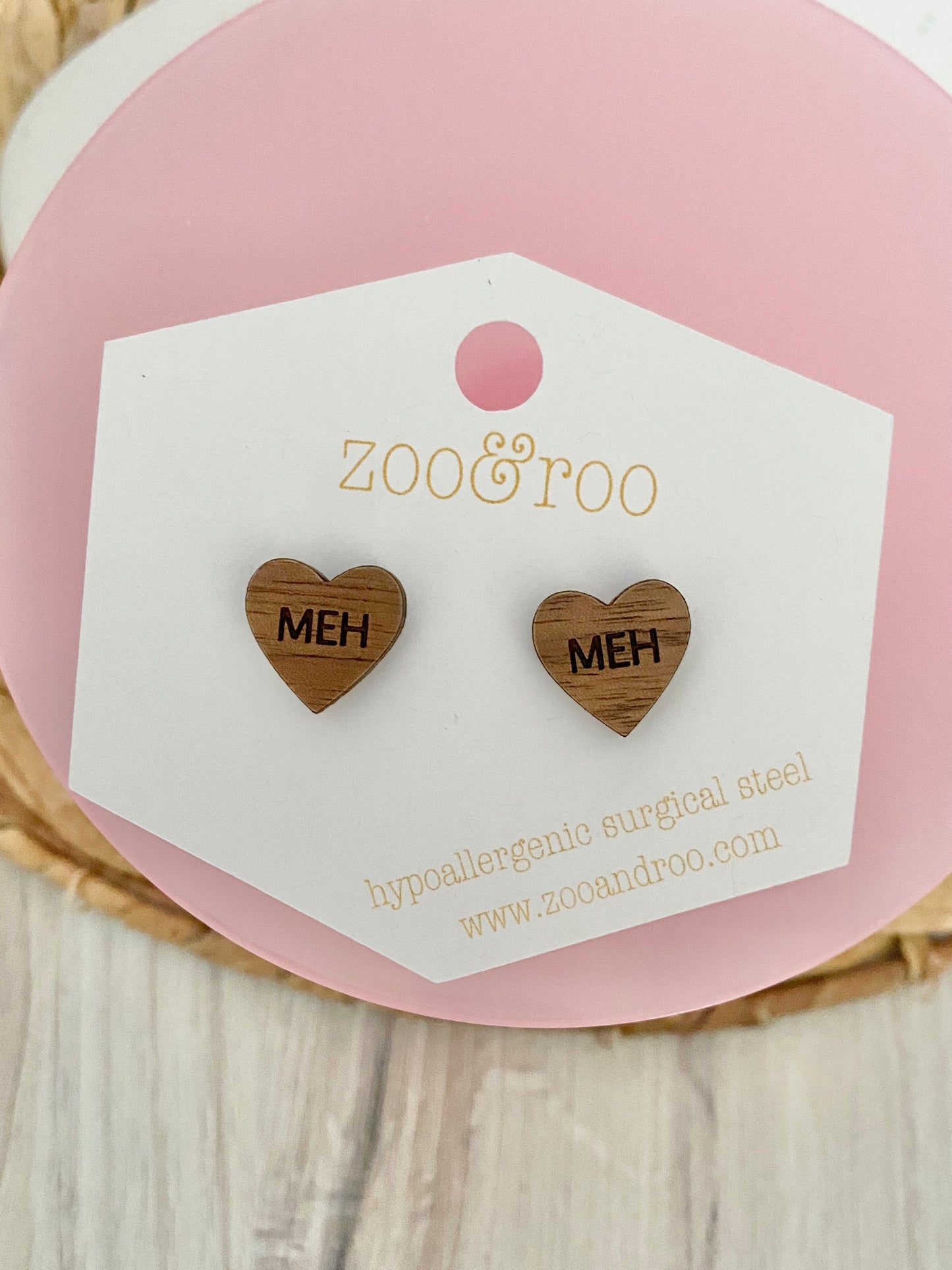 Wood Conversation Heart Studs