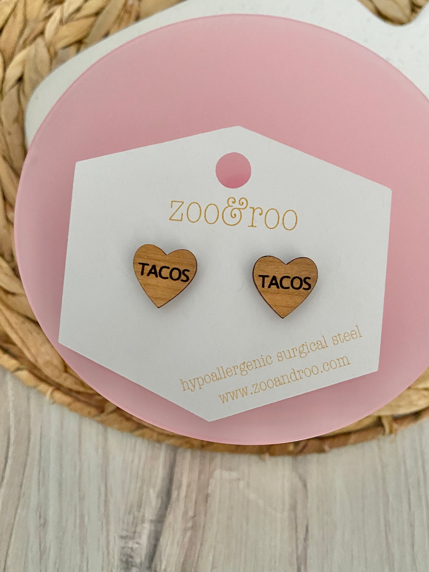 Wood Conversation Heart Studs