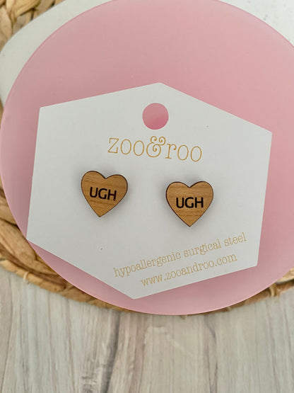 Wood Conversation Heart Studs