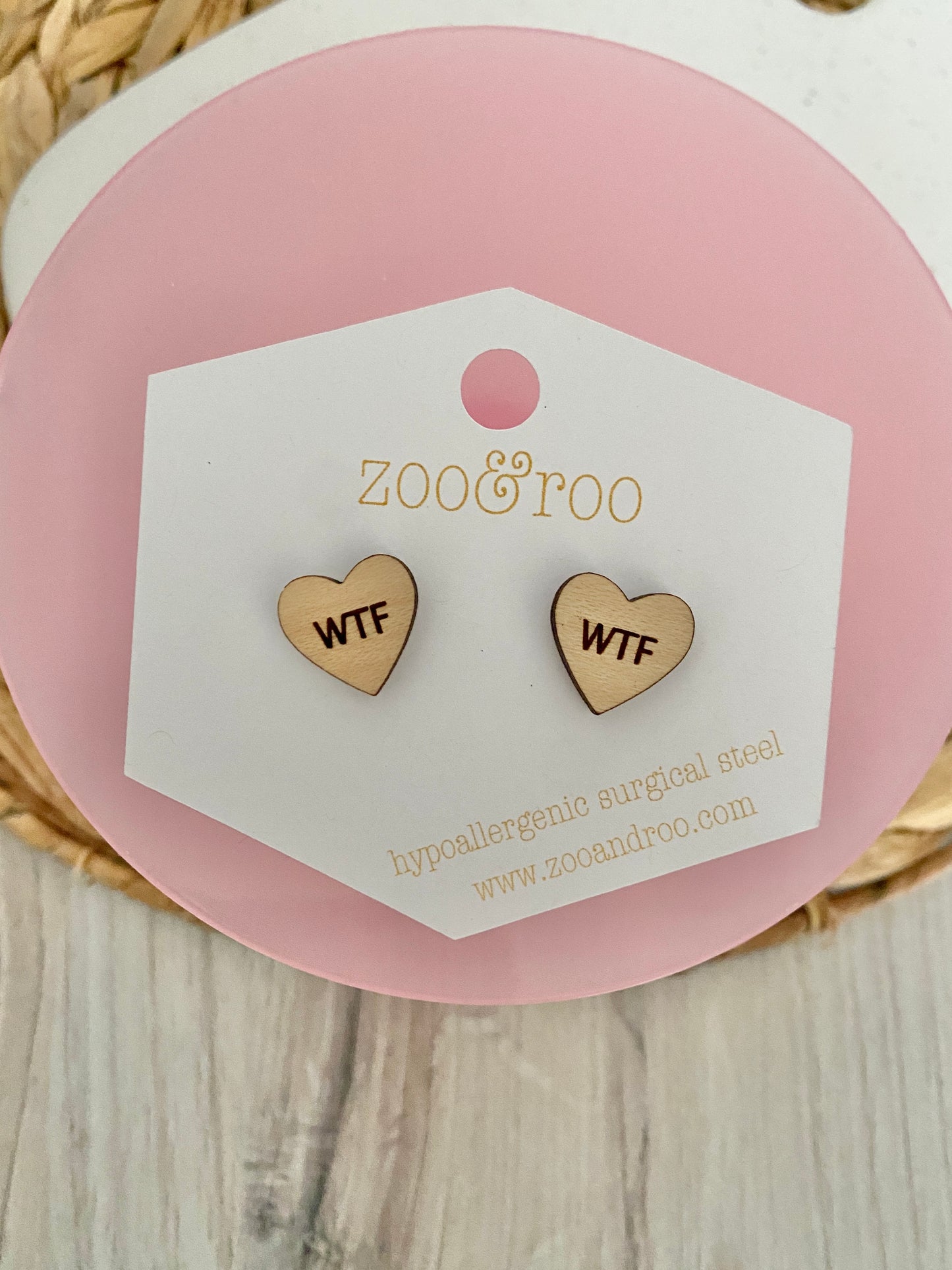 Wood Conversation Heart Studs