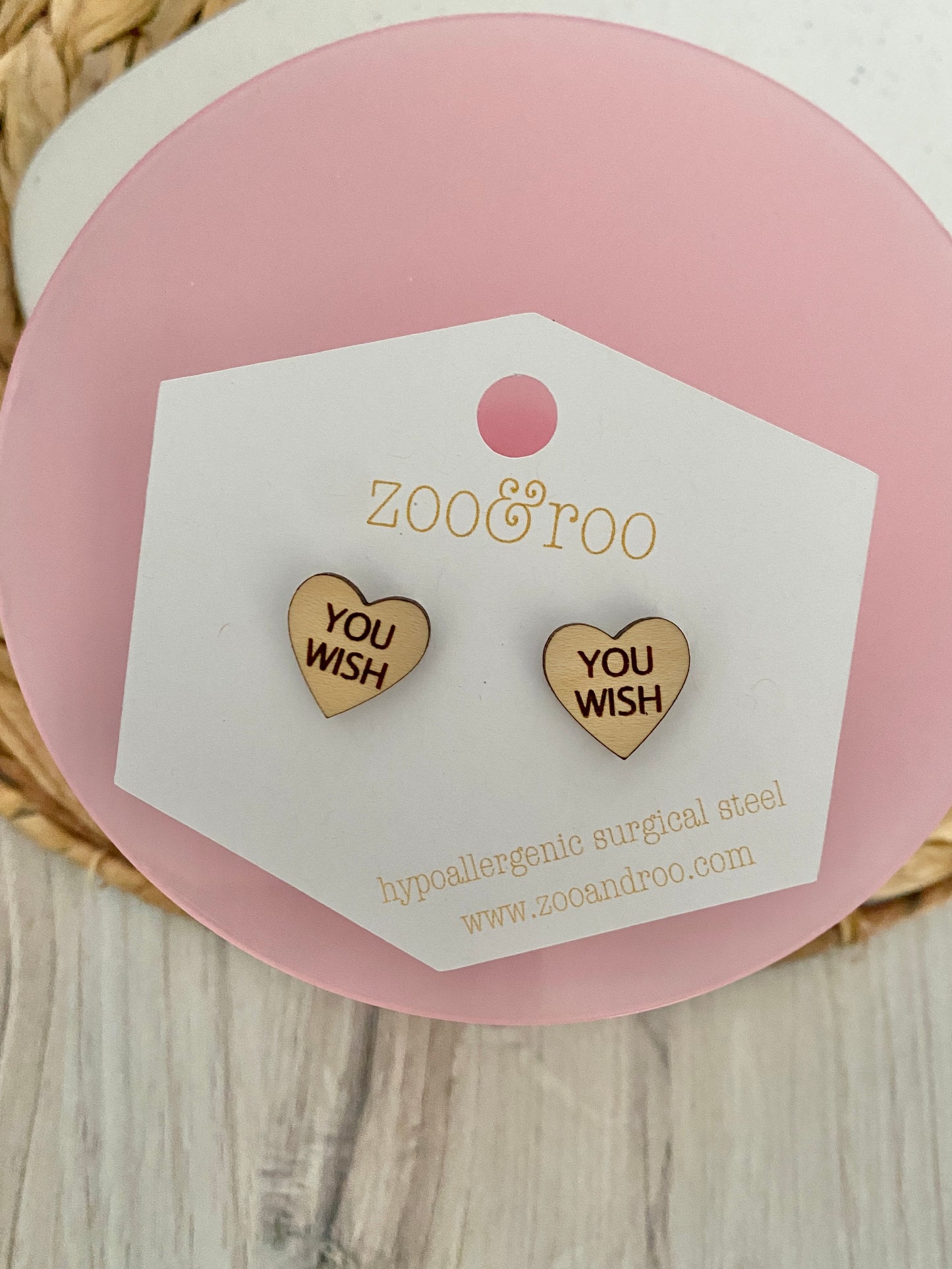 Wood Conversation Heart Studs