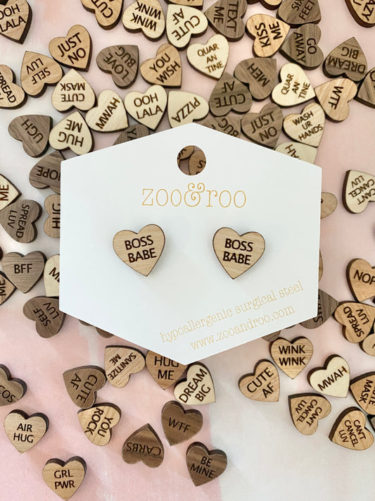 Wood Conversation Heart Studs