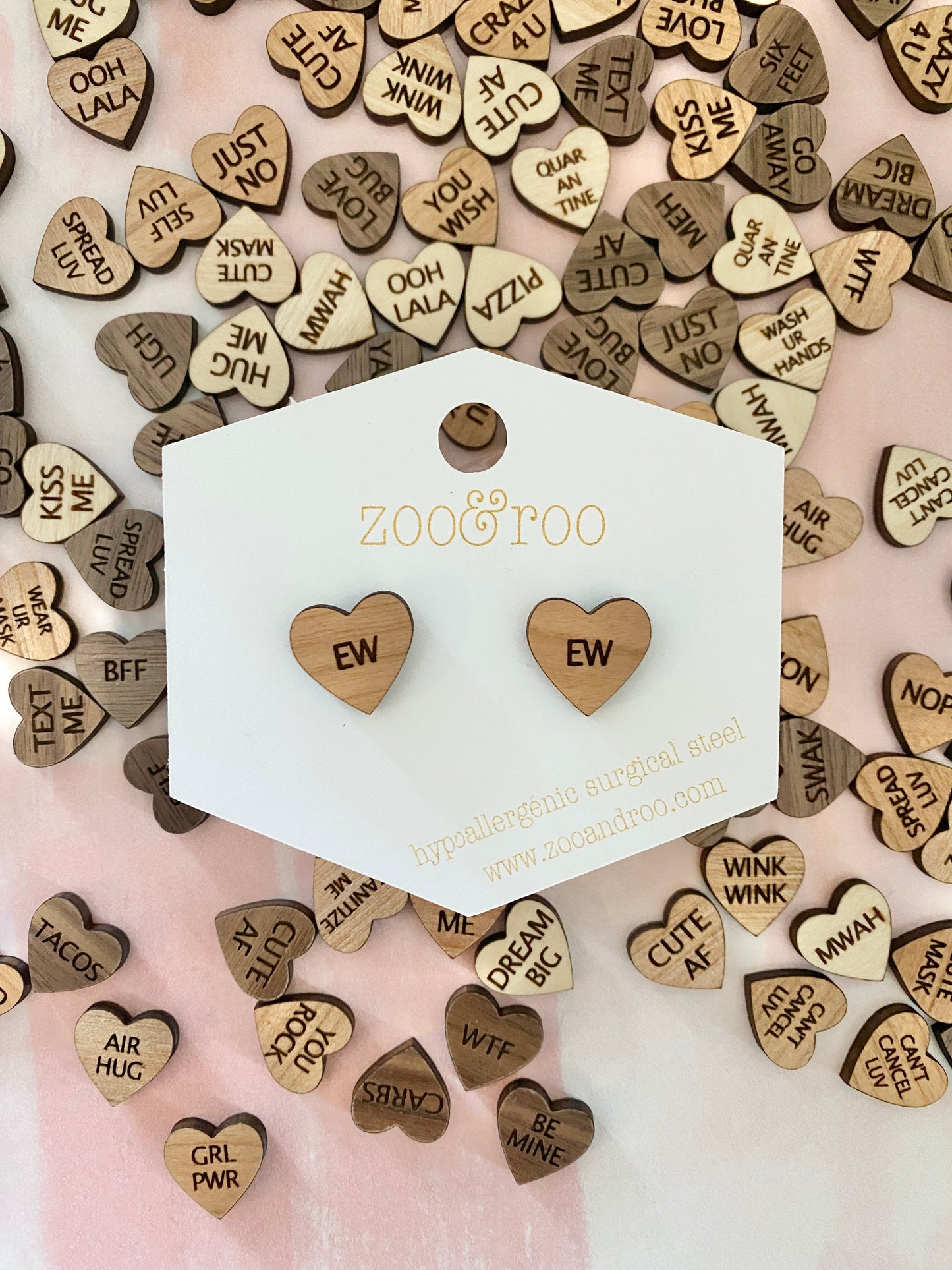 Wood Conversation Heart Studs