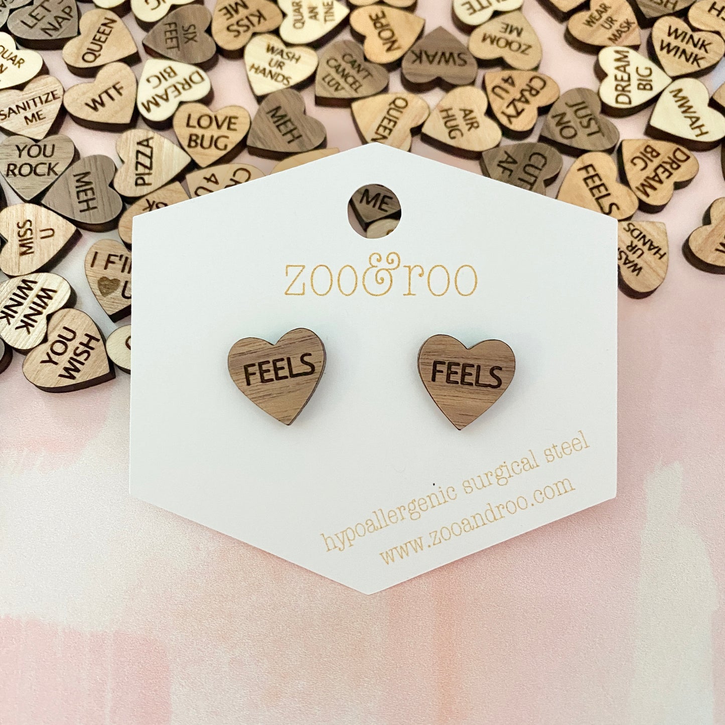 Wood Conversation Heart Studs