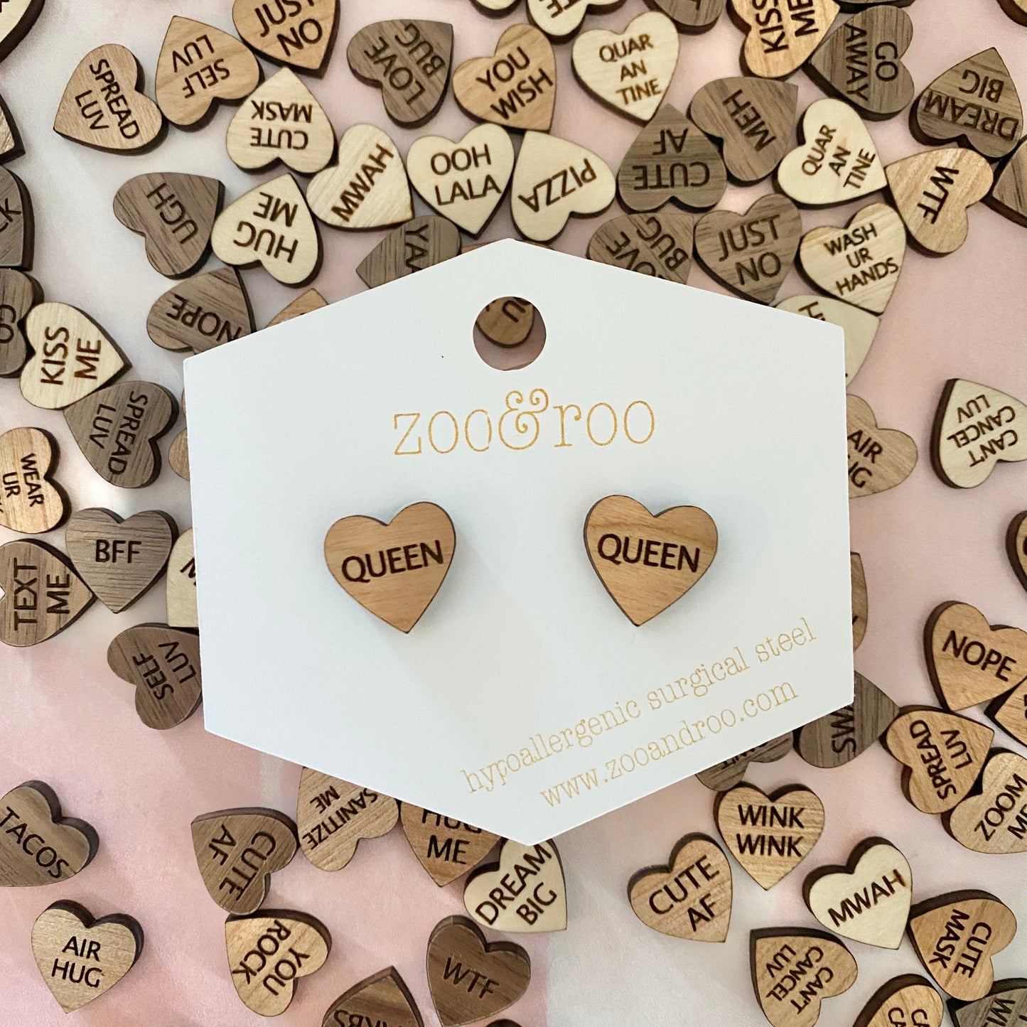 Wood Conversation Heart Studs