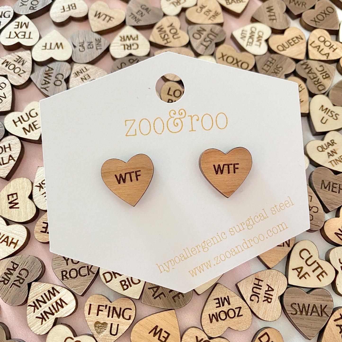 Wood Conversation Heart Studs