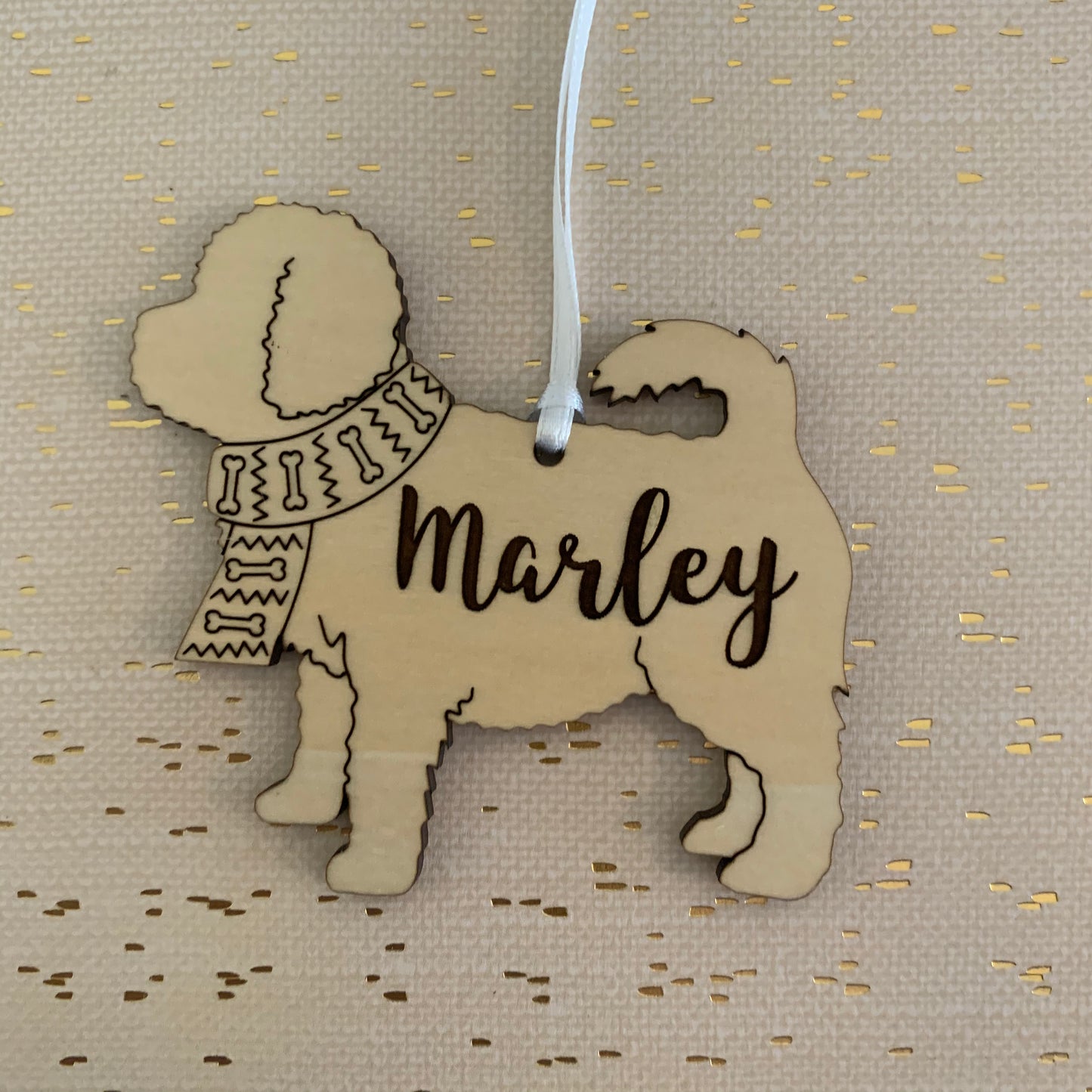 Personalized dog breed wood ornament