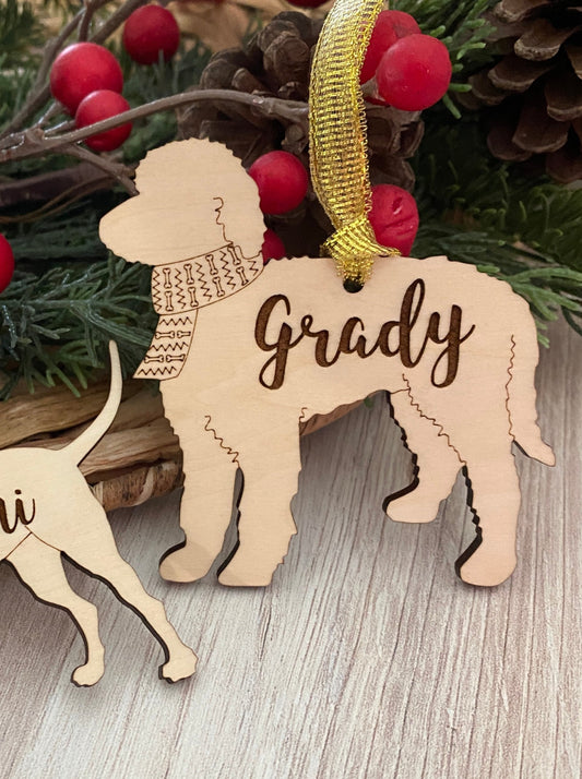 Personalized dog breed wood ornament