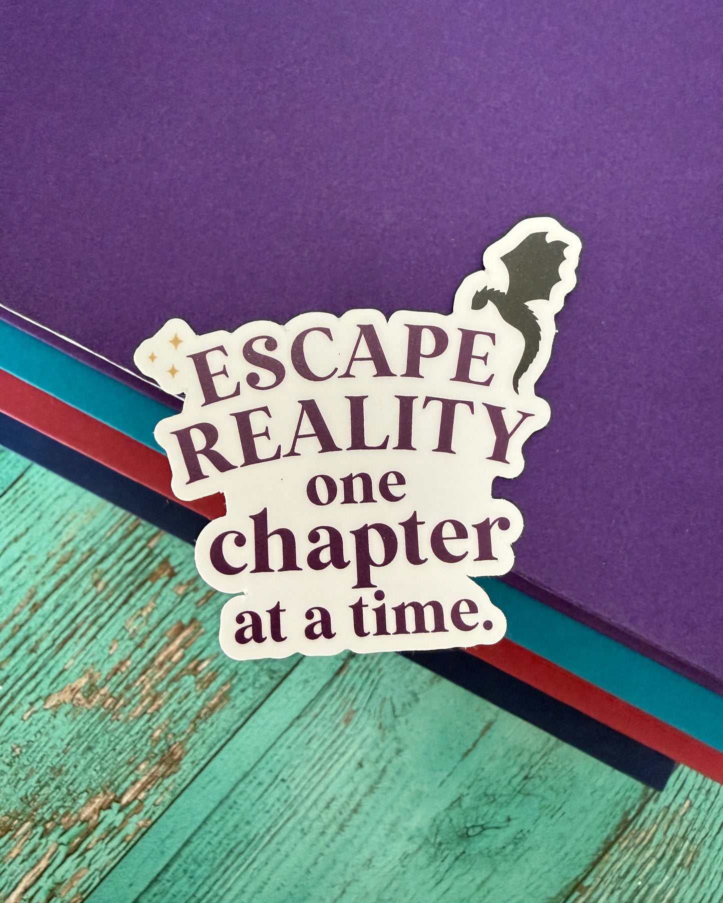 Escape Reality One Chapter at a Time sticker with dragon