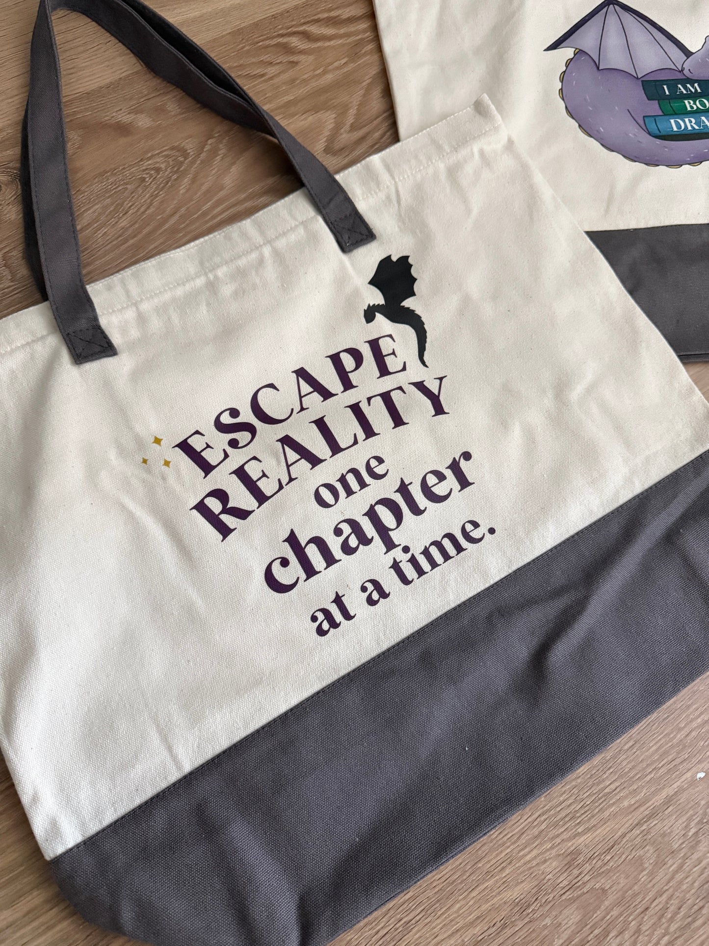 Book dragon tote bag
