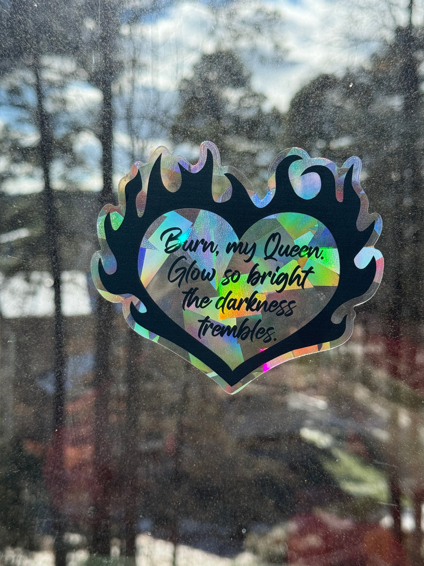 Flaming heart suncatcher decal - The Kindred's Curse Saga
