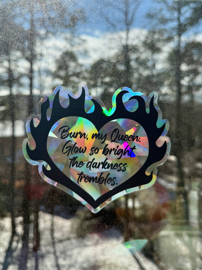 Flaming heart suncatcher decal - The Kindred's Curse Saga