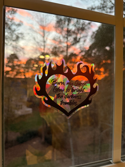 Flaming heart suncatcher decal - The Kindred's Curse Saga