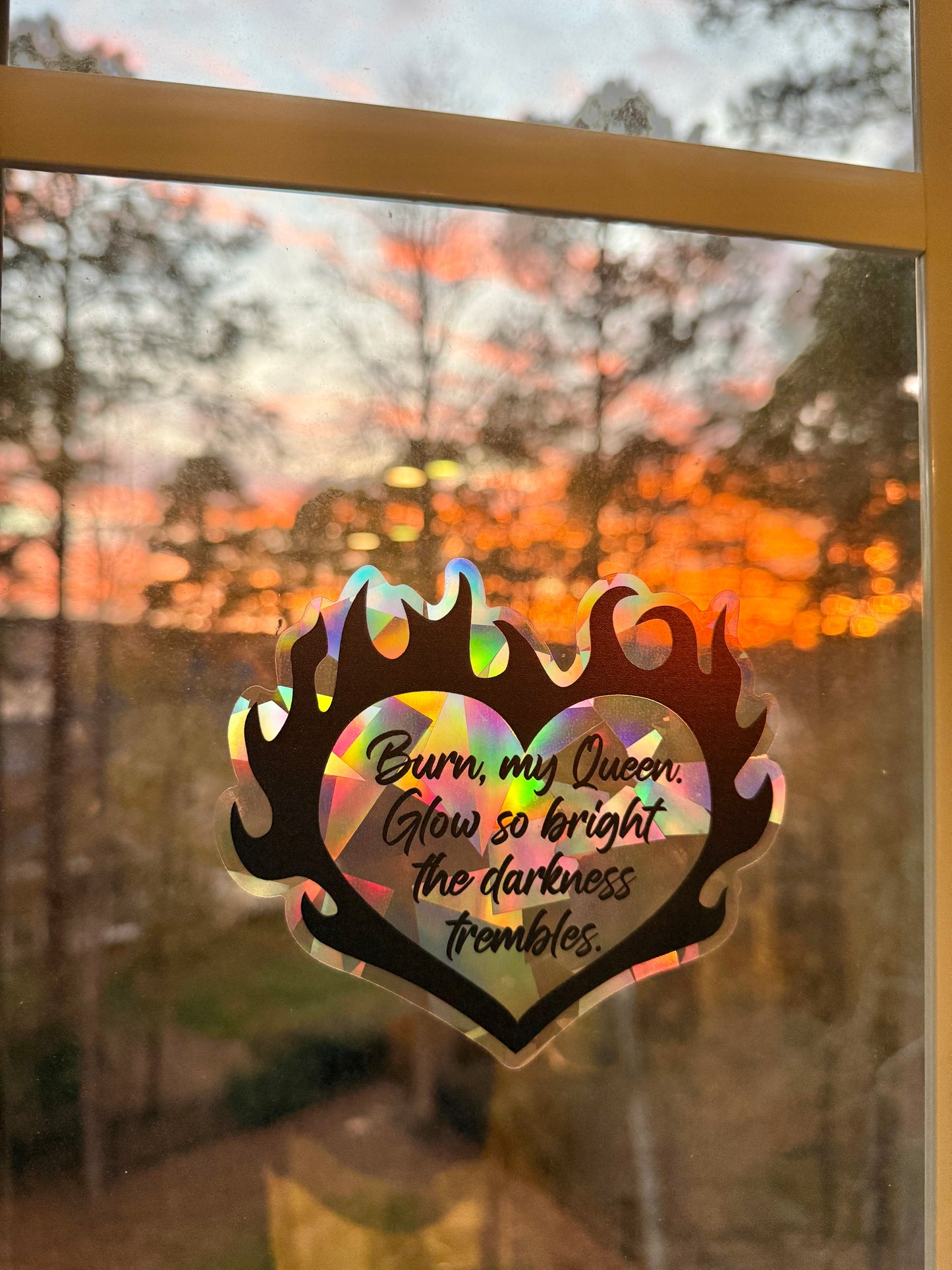 Flaming heart suncatcher decal - The Kindred's Curse Saga