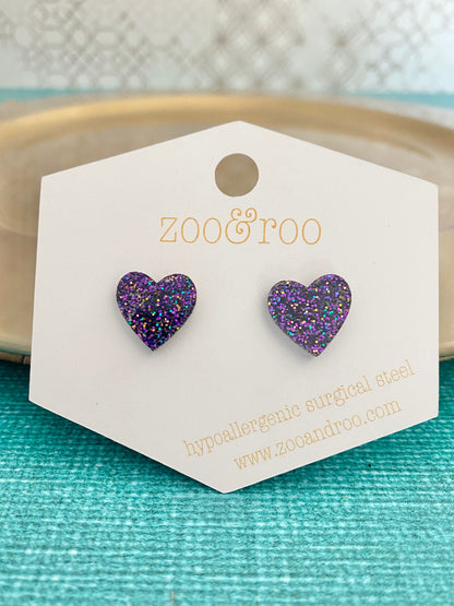 Glitter Heart Studs