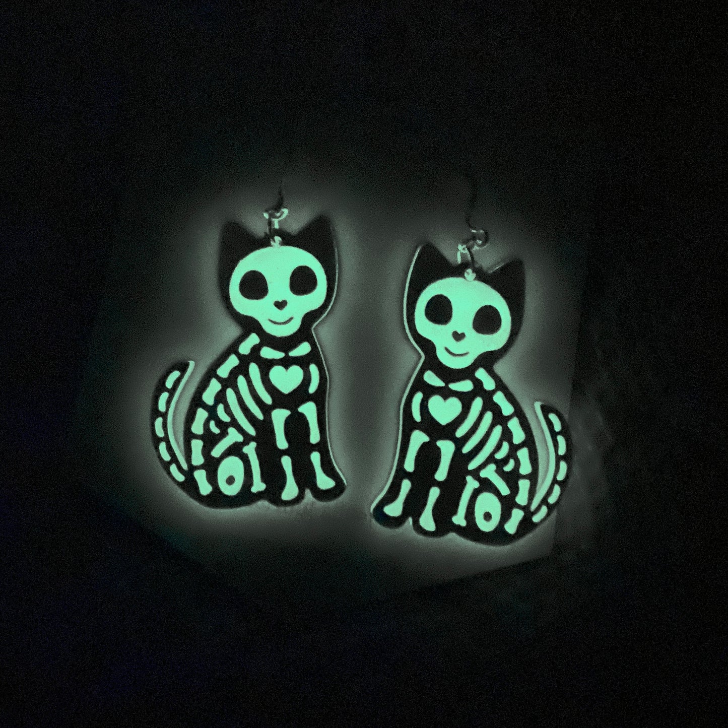 Glow in the dark cat earrings