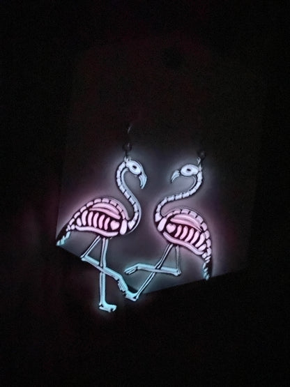 Glow in the dark flamingo earrings