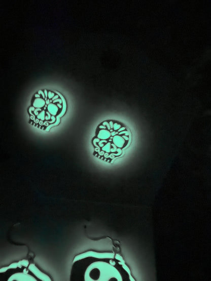 Glow in the dark sugar skull studs