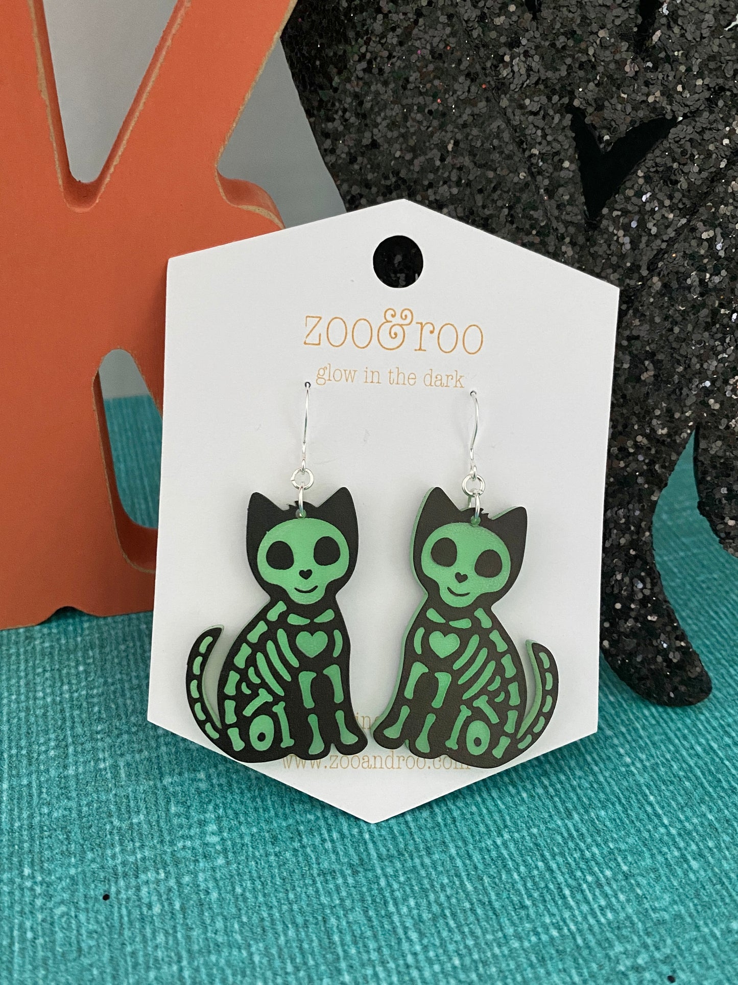 Glow in the dark cat earrings