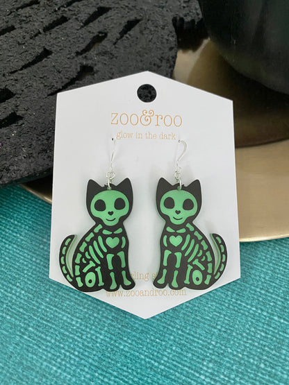 Glow in the dark cat earrings