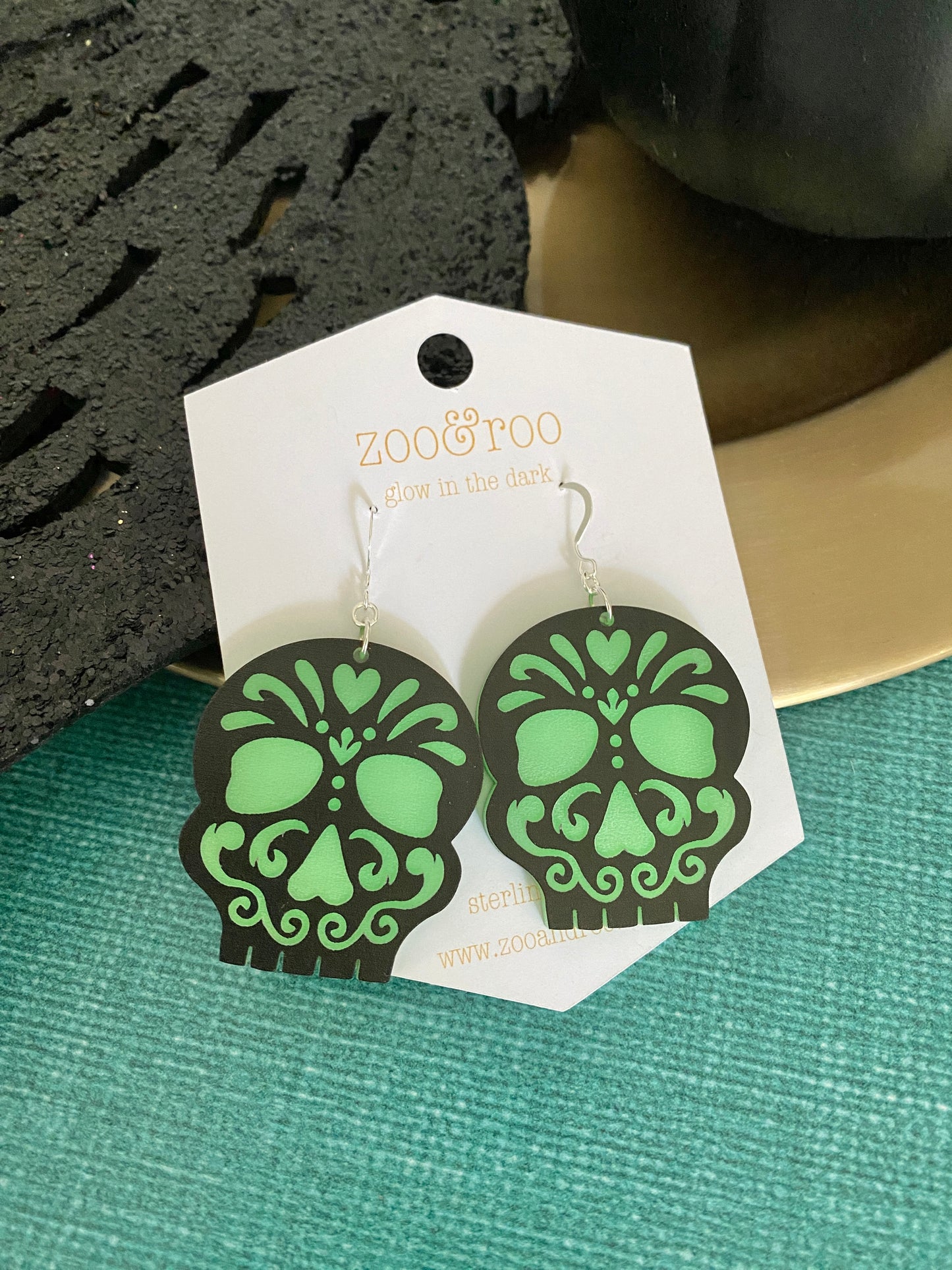 Glow in the dark sugar skull earrings