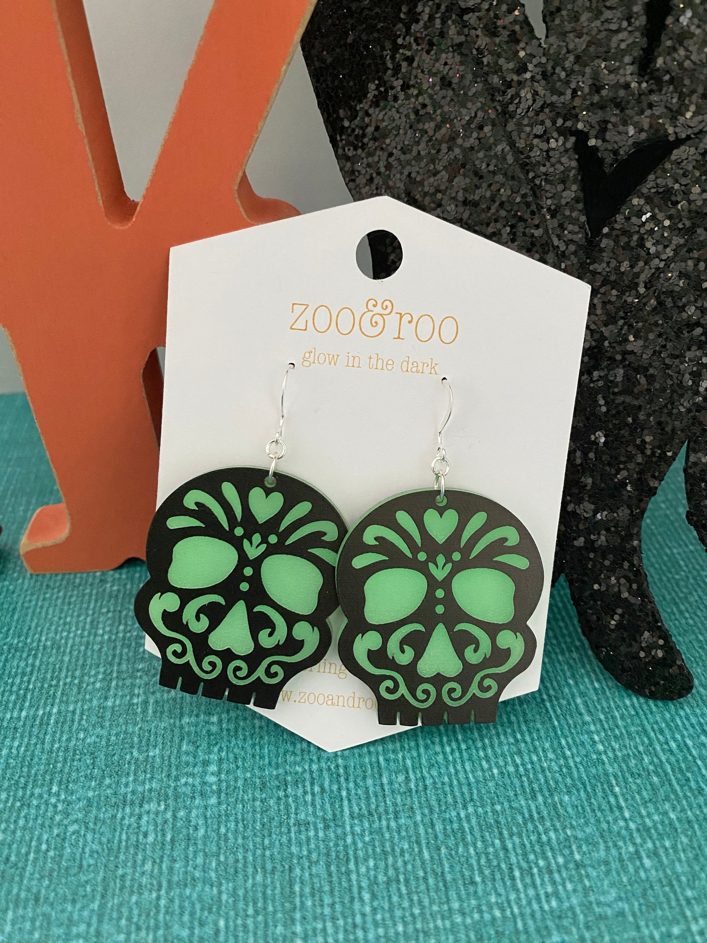 Glow in the dark sugar skull earrings