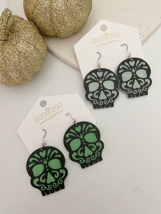 Glow in the dark sugar skull earrings