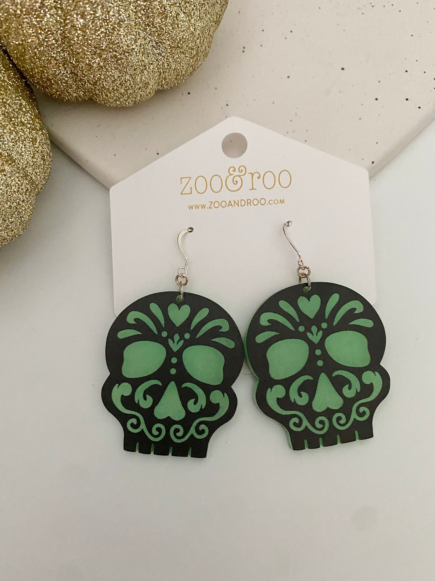 Glow in the dark sugar skull earrings