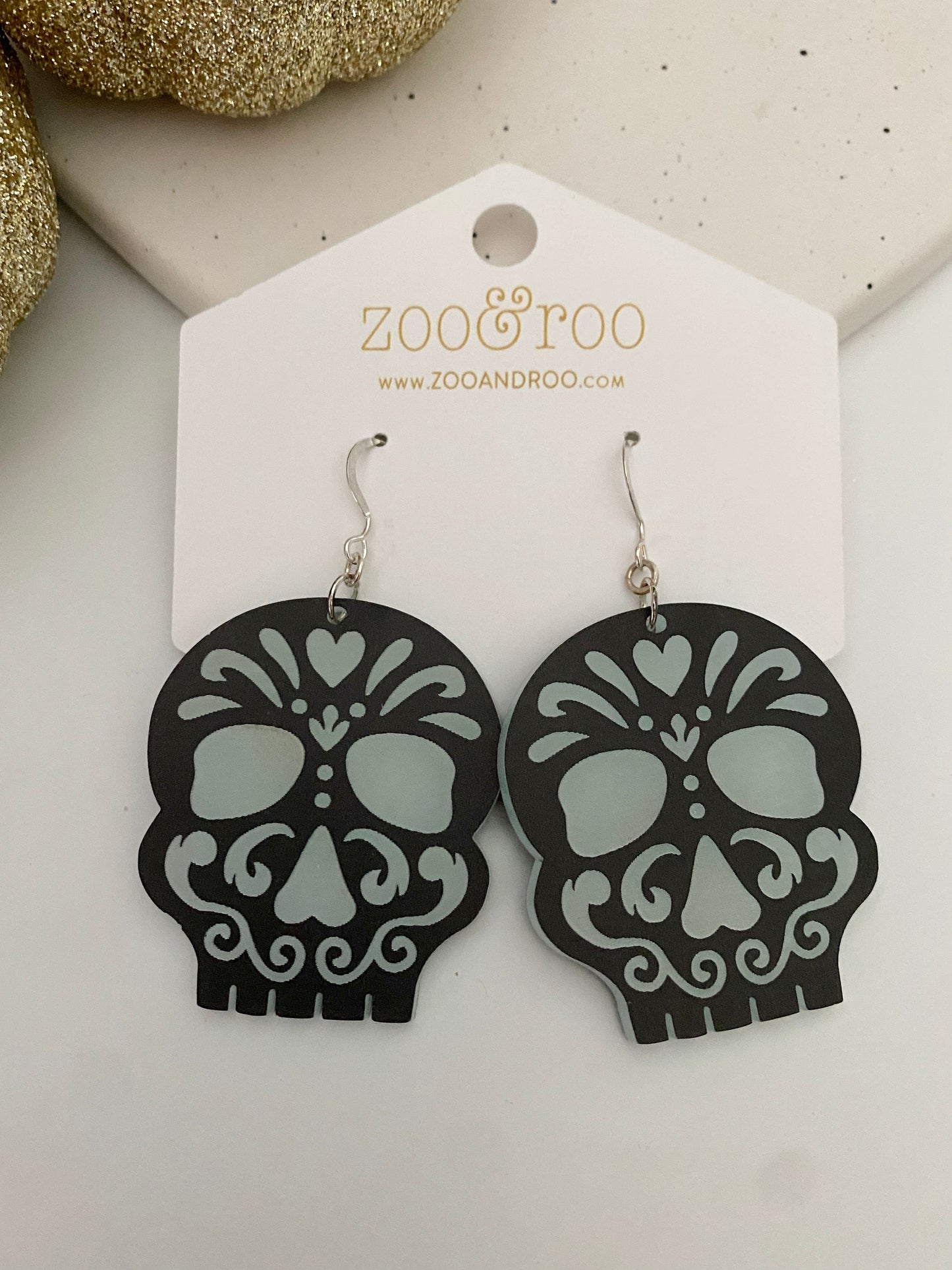 Glow in the dark sugar skull earrings