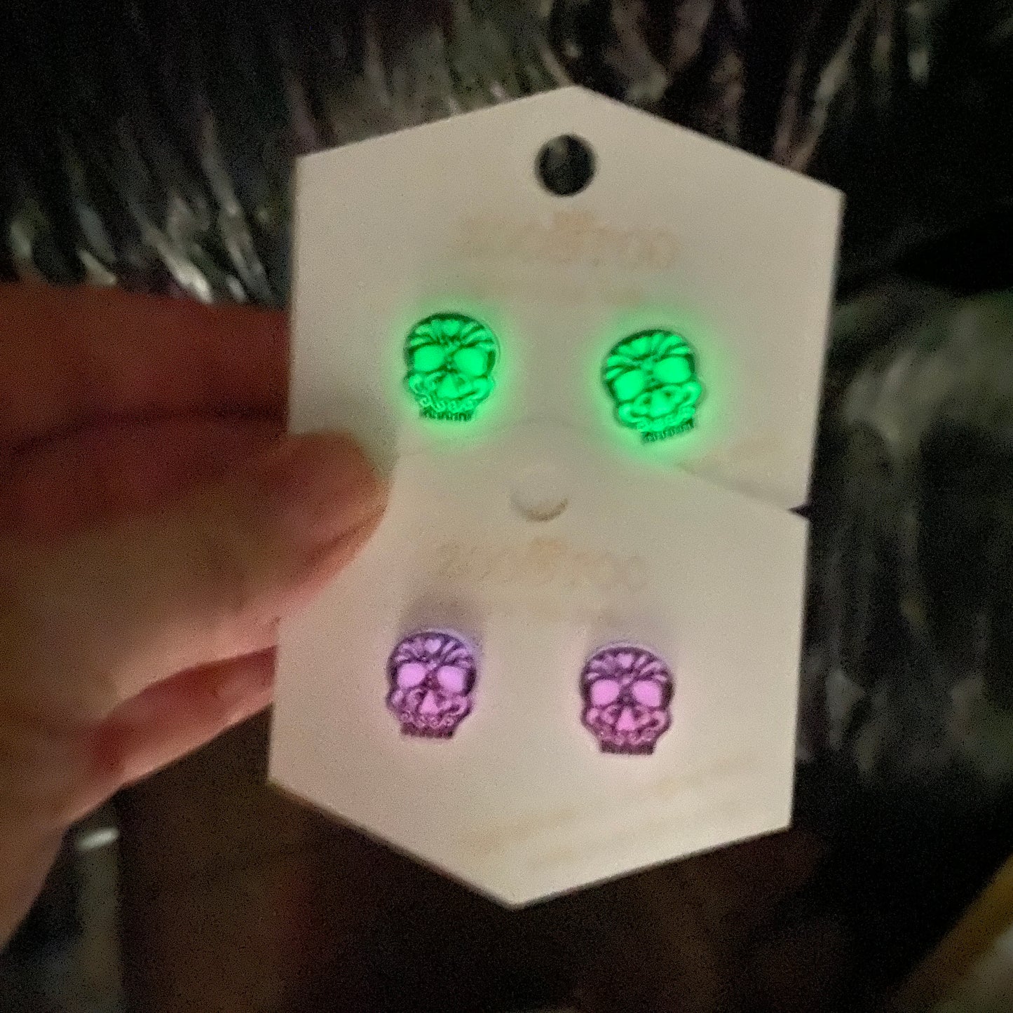 Glow in the dark sugar skull studs