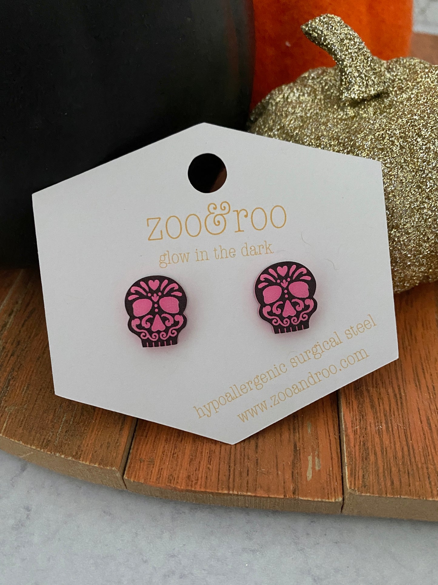 Glow in the dark sugar skull studs