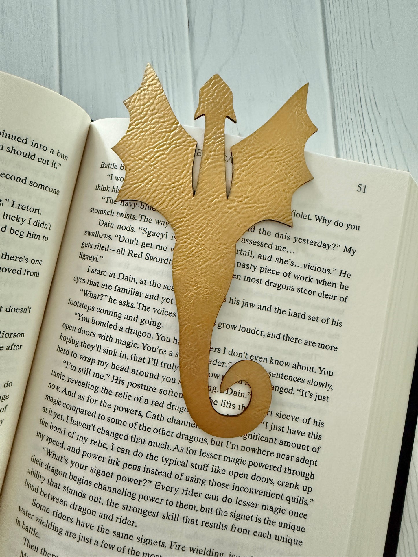 Gold dragon vegan leather bookmark