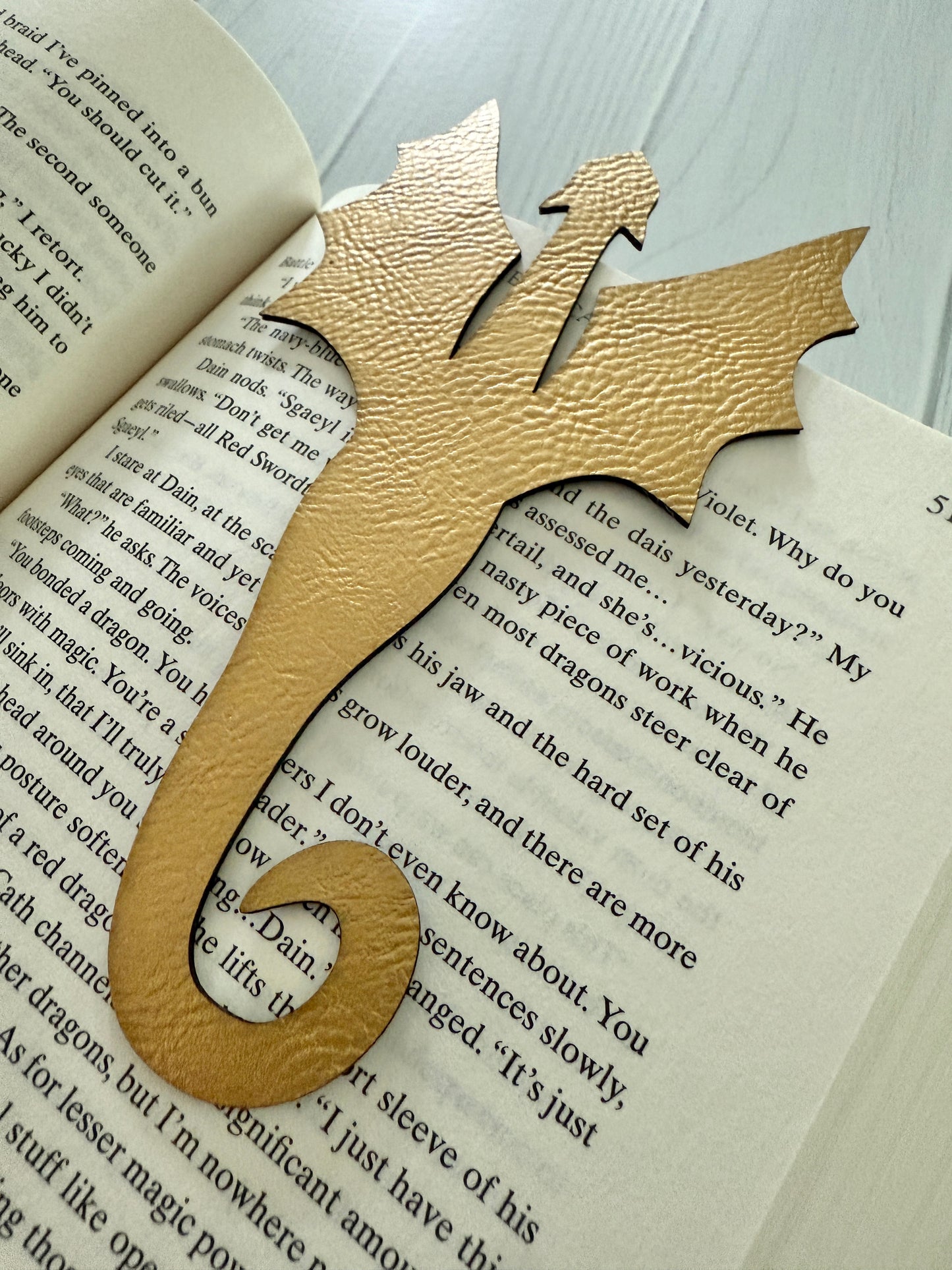 Gold dragon vegan leather bookmark