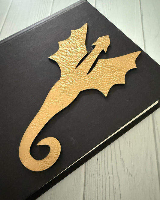 Gold dragon vegan leather bookmark