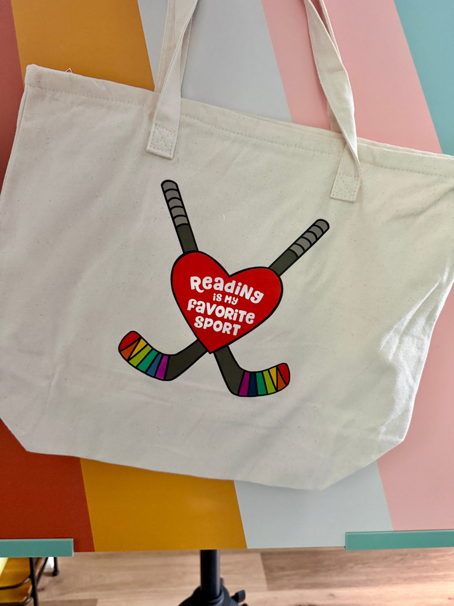 Hockey romance tote bag
