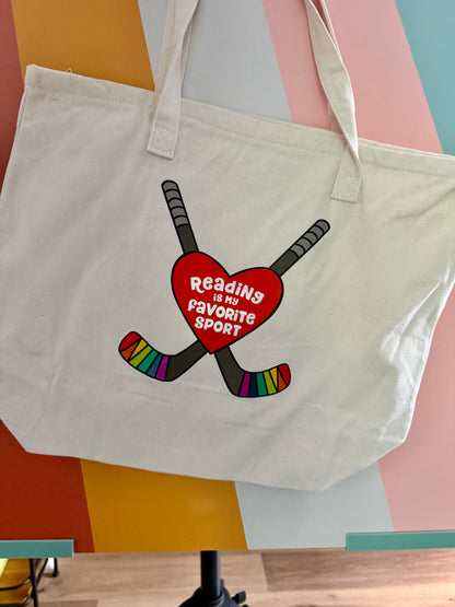 Hockey romance tote bag