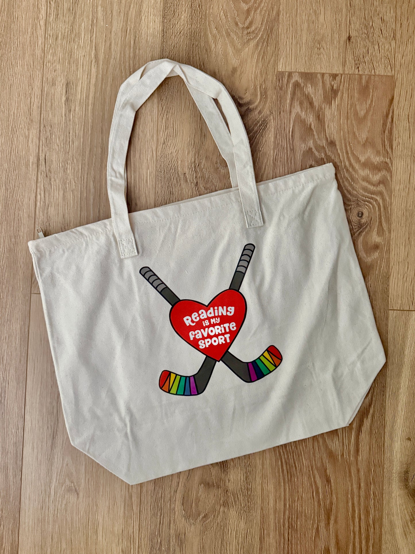 Hockey romance tote bag