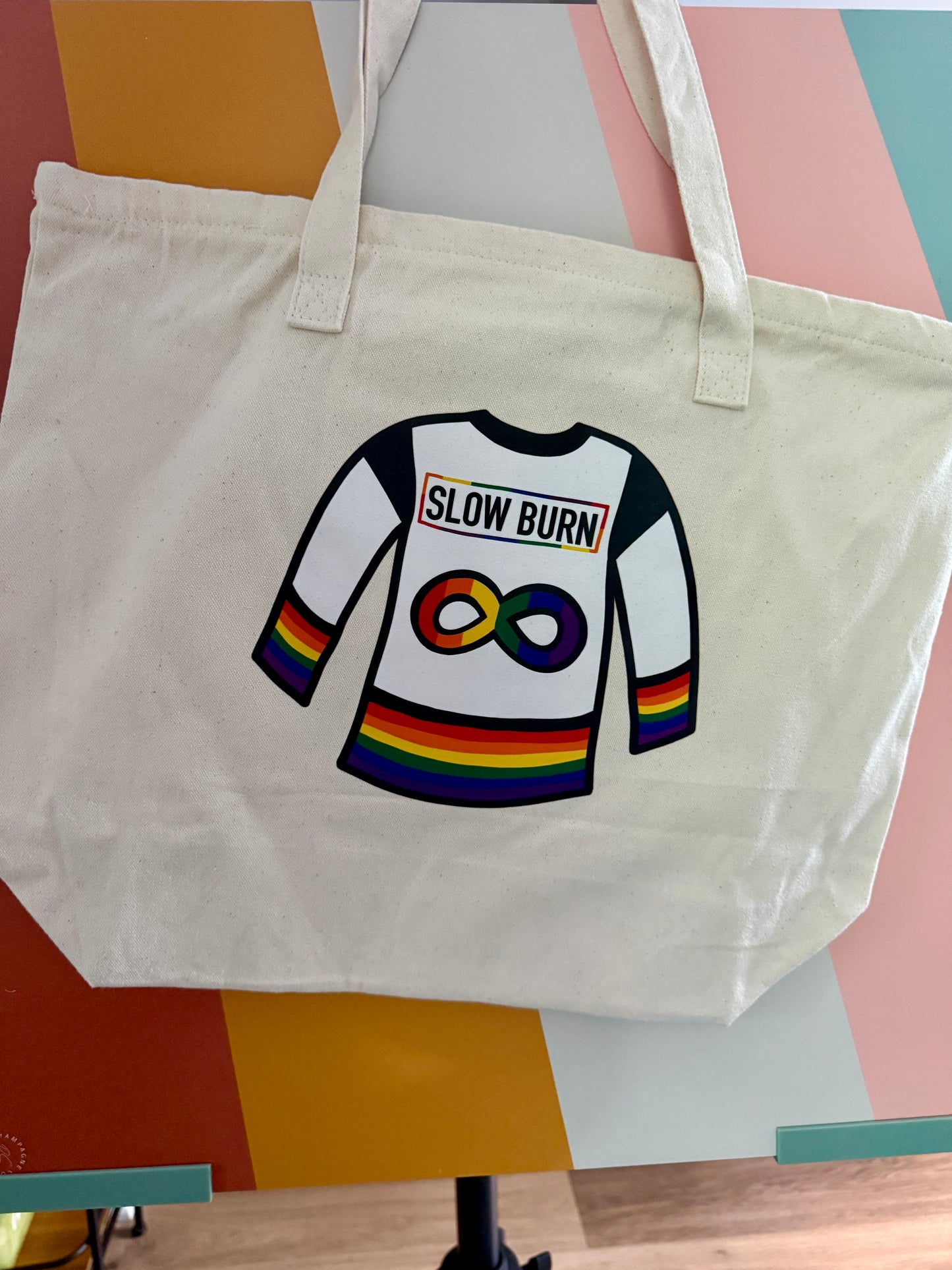 Hockey romance tote bag