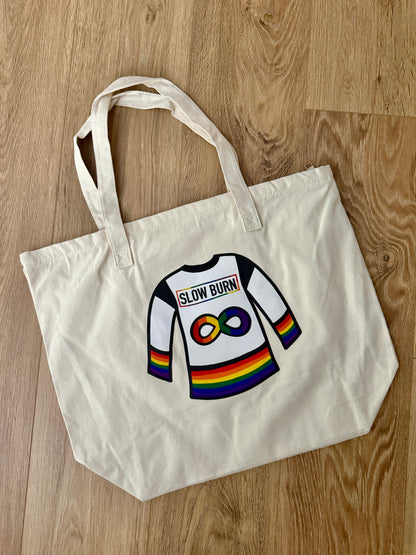 Hockey romance tote bag