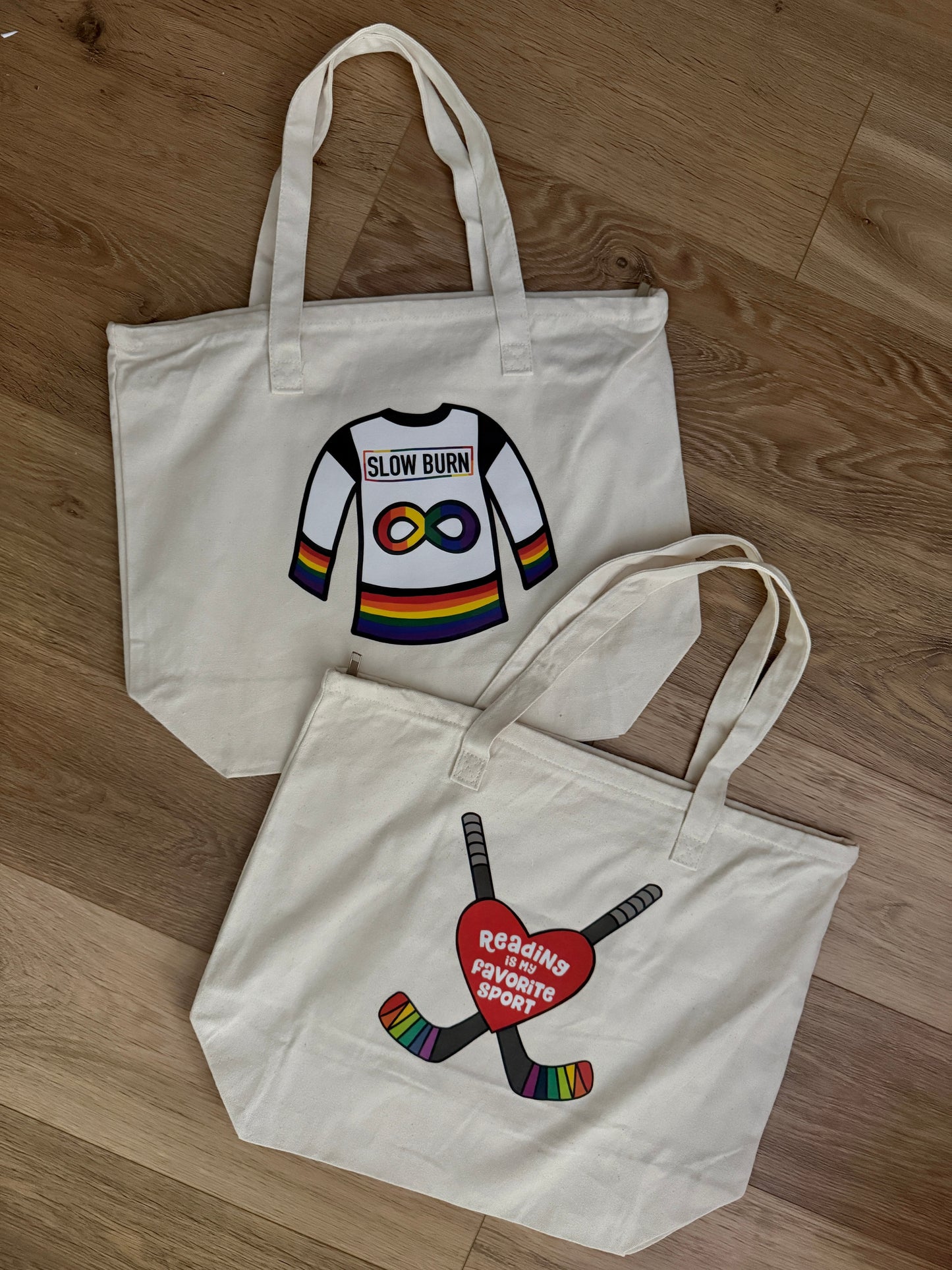 Hockey romance tote bag