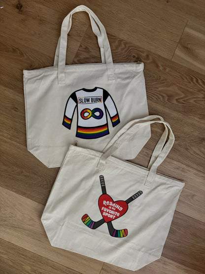 Hockey romance tote bag