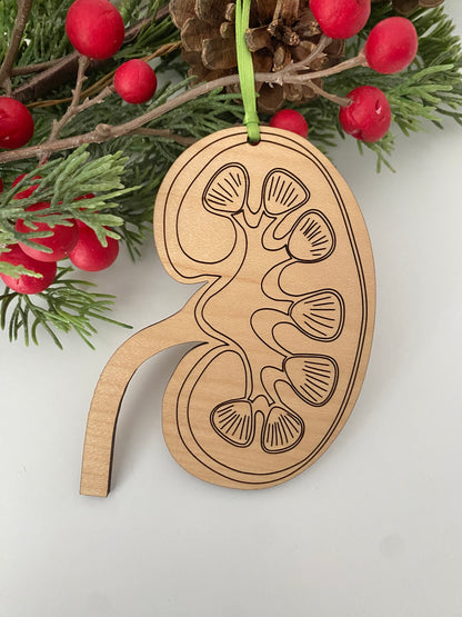 Kidney engraved wood ornament